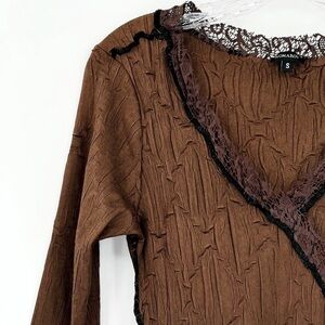 Komarov ombré black charmeuse crinkle lace dress